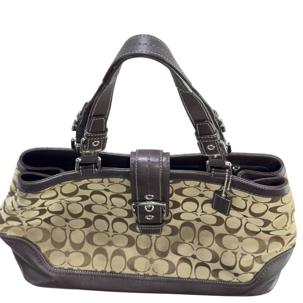 Coach Signature Women's Canvas & Leather Satchel Handbag Brown Dual Handles - Picture 3 of 13